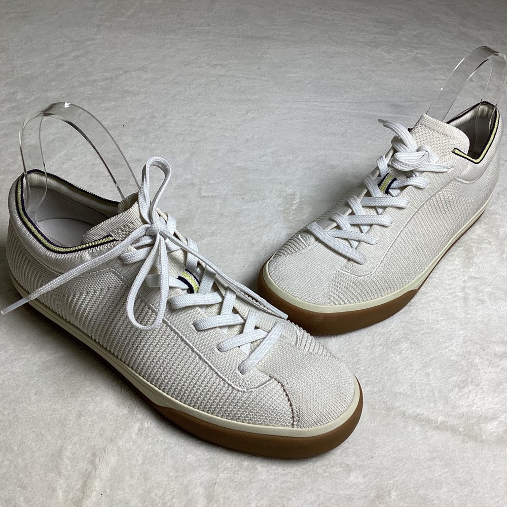 Rothy's The Lace Up Sneaker White, Navy Trim, Gum Sole Size US 10, Sustainable